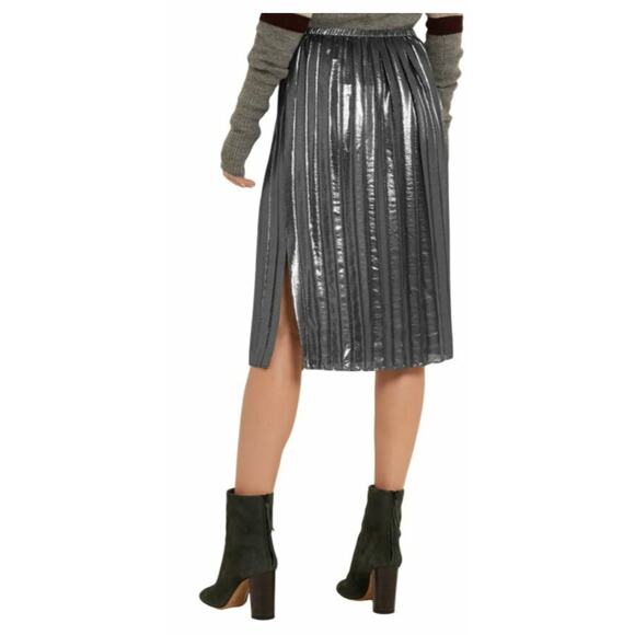 ISABEL MARANT ÉTOILE Madlen Pleat Lamé Midi Skirt Silver Net-A-Porter L NWT $405 - Picture 3 of 7
